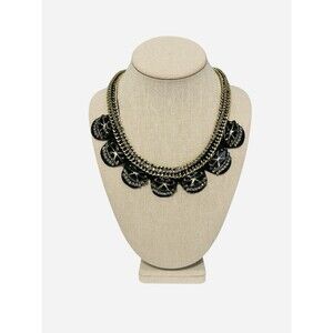 Stella & Dot Black & Crystal Rhinestone Gold Tone Collar Statement Necklace